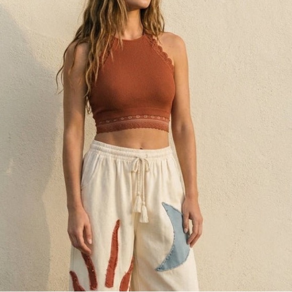 Wild Honey Orange Lace Trim Top